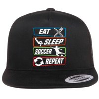 Eat Sleep Soccer Repeat Vintage Funny Retro Soccer Flat Bill Trucker Hat