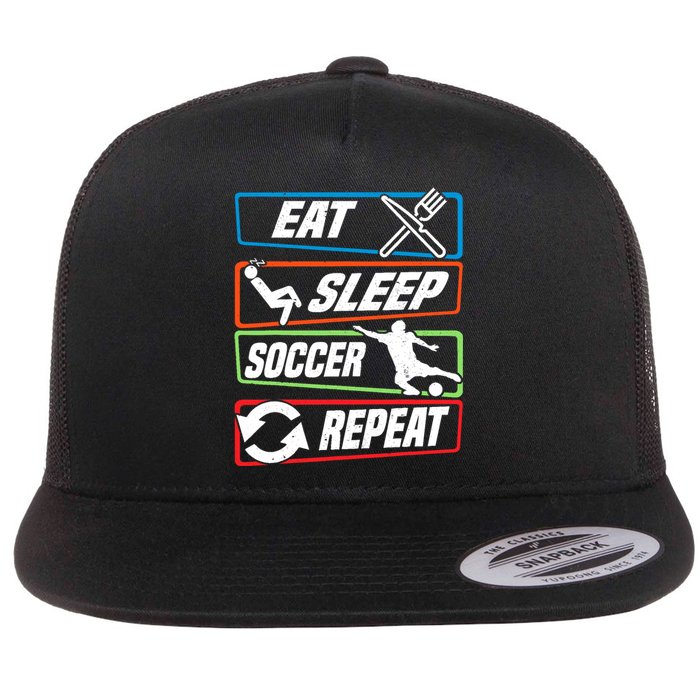 Eat Sleep Soccer Repeat Vintage Funny Retro Soccer Flat Bill Trucker Hat