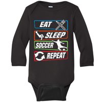 Eat Sleep Soccer Repeat Vintage Funny Retro Soccer Baby Long Sleeve Bodysuit