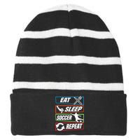 Eat Sleep Soccer Repeat Vintage Funny Retro Soccer Striped Beanie with Solid Band