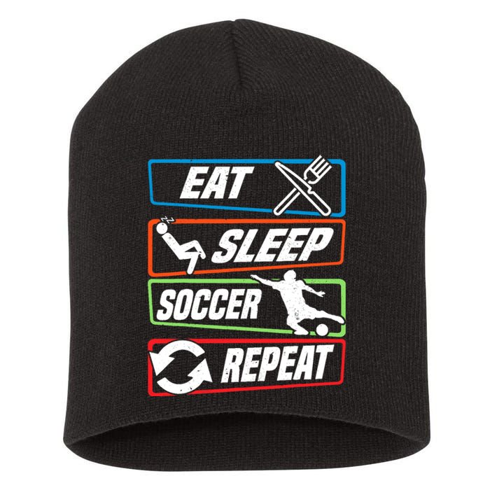 Eat Sleep Soccer Repeat Vintage Funny Retro Soccer Short Acrylic Beanie