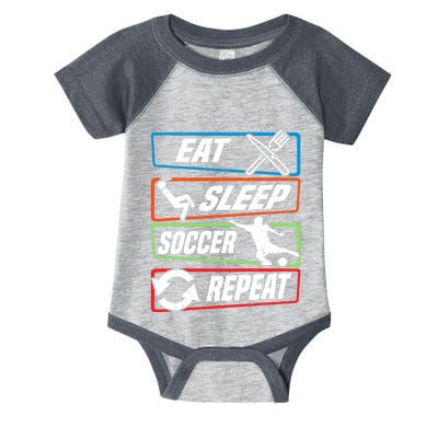 Eat Sleep Soccer Repeat Vintage Funny Retro Soccer Infant Baby Jersey Bodysuit