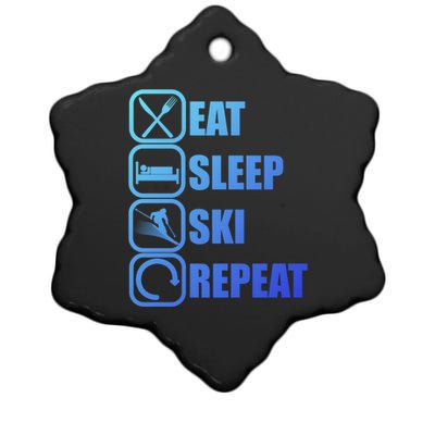 Eat Sleep Ski Repeat Funny Skiing Meaningful Gift Ceramic Star Ornament