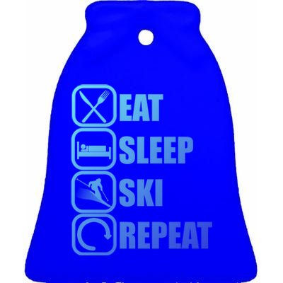 Eat Sleep Ski Repeat Funny Skiing Meaningful Gift Ceramic Bell Ornament