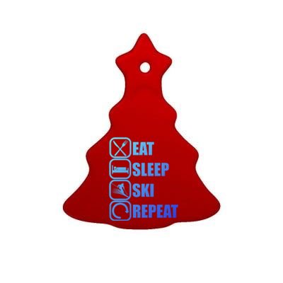 Eat Sleep Ski Repeat Funny Skiing Meaningful Gift Ceramic Tree Ornament