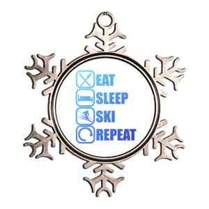 Eat Sleep Ski Repeat Funny Skiing Meaningful Gift Metallic Star Ornament