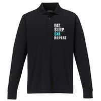 Eat Sleep Ski Repeat Skiing Skier Lover Funny Gift Performance Long Sleeve Polo