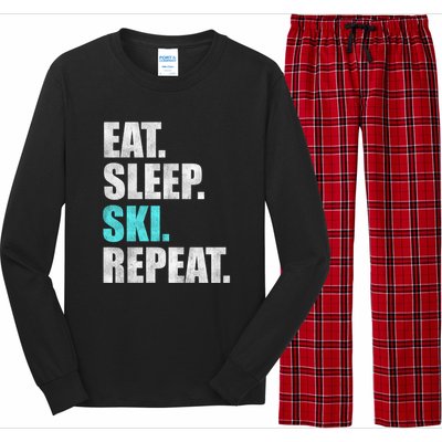 Eat Sleep Ski Repeat Skiing Skier Lover Funny Gift Long Sleeve Pajama Set