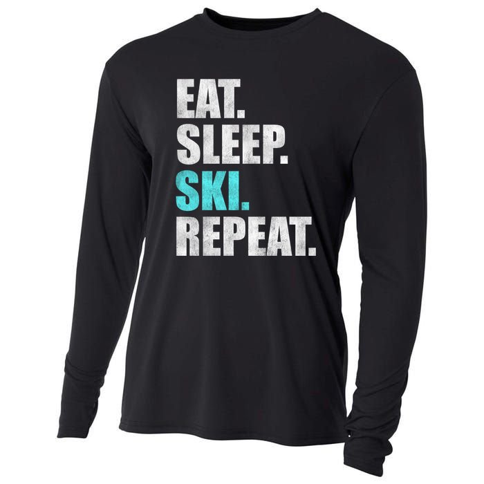 Eat Sleep Ski Repeat Skiing Skier Lover Funny Gift Cooling Performance Long Sleeve Crew