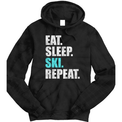 Eat Sleep Ski Repeat Skiing Skier Lover Funny Gift Tie Dye Hoodie