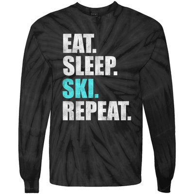 Eat Sleep Ski Repeat Skiing Skier Lover Funny Gift Tie-Dye Long Sleeve Shirt