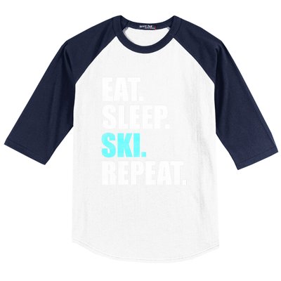 Eat Sleep Ski Repeat Skiing Skier Lover Funny Gift Baseball Sleeve Shirt