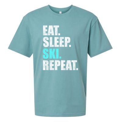 Eat Sleep Ski Repeat Skiing Skier Lover Funny Gift Sueded Cloud Jersey T-Shirt