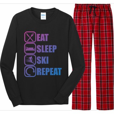 Eat Sleep Ski Repeat Funny Skiing Meaningful Gift Long Sleeve Pajama Set