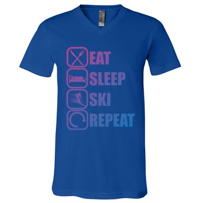 Eat Sleep Ski Repeat Funny Skiing Meaningful Gift V-Neck T-Shirt