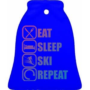 Eat Sleep Ski Repeat Funny Skiing Meaningful Gift Ceramic Bell Ornament