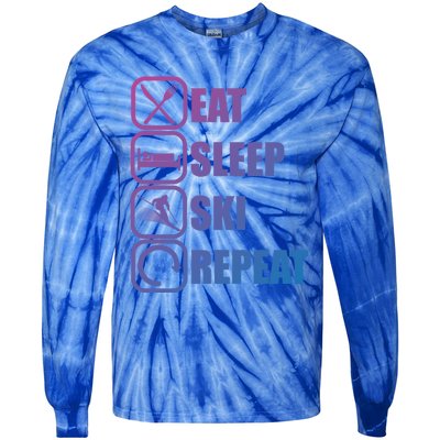 Eat Sleep Ski Repeat Funny Skiing Meaningful Gift Tie-Dye Long Sleeve Shirt