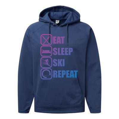 Eat Sleep Ski Repeat Funny Skiing Meaningful Gift Performance Fleece Hoodie