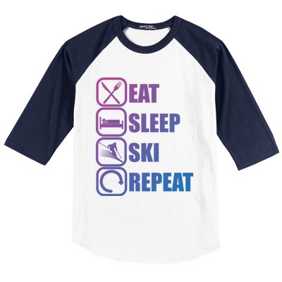 Eat Sleep Ski Repeat Funny Skiing Meaningful Gift Baseball Sleeve Shirt