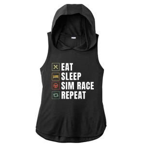 Eat Sleep Sim Race Repeat Sim Racer Ladies PosiCharge Tri-Blend Wicking Draft Hoodie Tank