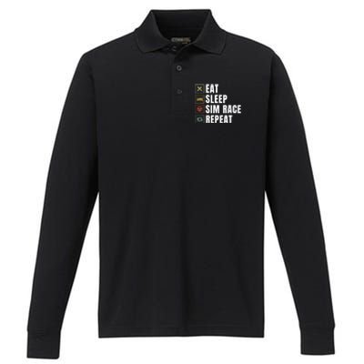 Eat Sleep Sim Race Repeat Sim Racer Performance Long Sleeve Polo