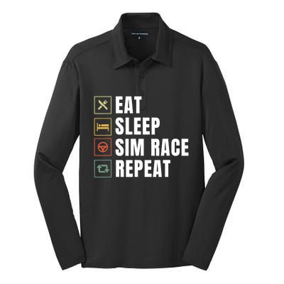 Eat Sleep Sim Race Repeat Sim Racer Silk Touch Performance Long Sleeve Polo