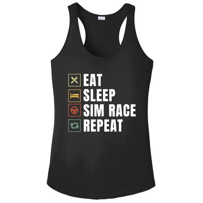 Eat Sleep Sim Race Repeat Sim Racer Ladies PosiCharge Competitor Racerback Tank