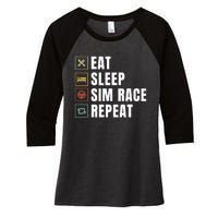 Eat Sleep Sim Race Repeat Sim Racer Women's Tri-Blend 3/4-Sleeve Raglan Shirt