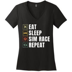 Eat Sleep Sim Race Repeat Sim Racer Women's V-Neck T-Shirt