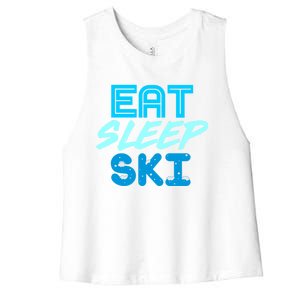 Eat Sleep Ski Funny Quote Skiing Cool Gift Great Gift Women's Racerback Cropped Tank