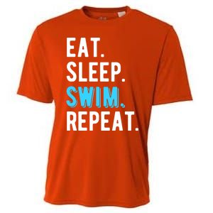 Eat Sleep Swim Repeat Swimming Swimmer Cool Funny Gift Cooling Performance Crew T-Shirt