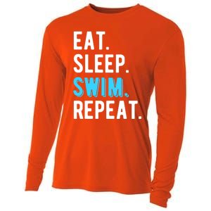 Eat Sleep Swim Repeat Swimming Swimmer Cool Funny Gift Cooling Performance Long Sleeve Crew