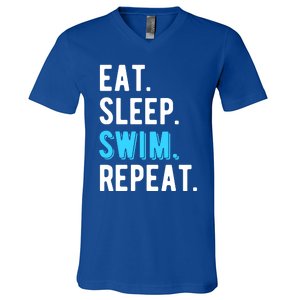 Eat Sleep Swim Repeat Swimming Swimmer Cool Funny Gift V-Neck T-Shirt