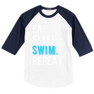 Eat Sleep Swim Repeat Swimming Swimmer Cool Funny Gift Baseball Sleeve Shirt