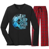 Eat Sleep Soccer Repeat Gift Women's Long Sleeve Flannel Pajama Set 