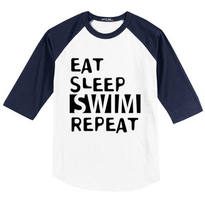 Eat Sleep Swim Repeat Varsity Swim Team Swimming Swim Mom Funny Gift Baseball Sleeve Shirt