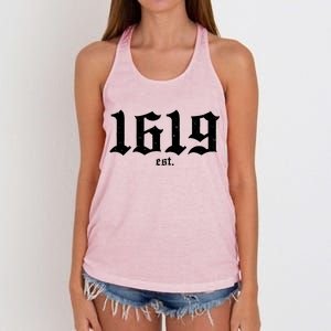 Est 1619 Black African American History Women's Knotted Racerback Tank