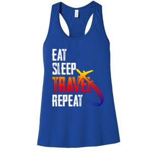 Eat Sleep Travel Repeat Funny World Traveler Hiking Camping Gift Women's Racerback Tank