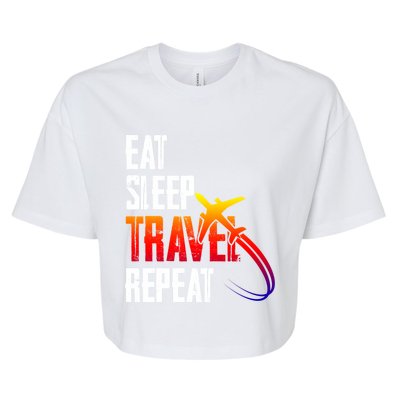 Eat Sleep Travel Repeat Funny World Traveler Hiking Camping Gift Bella+Canvas Jersey Crop Tee