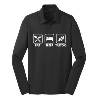 Eat Sleep Tattoo Ink Cute Tattoo Gun Machine Artist Stuff Gift Silk Touch Performance Long Sleeve Polo