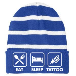 Eat Sleep Tattoo Ink Cute Tattoo Gun Machine Artist Stuff Gift Striped Beanie with Solid Band