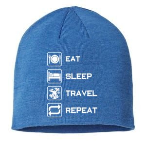 Eat Sleep Travel Repeat Gift Sustainable Beanie