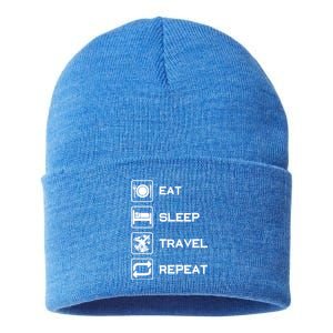 Eat Sleep Travel Repeat Gift Sustainable Knit Beanie