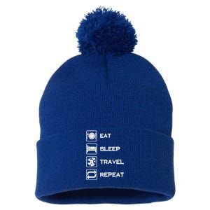 Eat Sleep Travel Repeat Gift Pom Pom 12in Knit Beanie