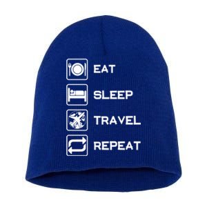 Eat Sleep Travel Repeat Gift Short Acrylic Beanie