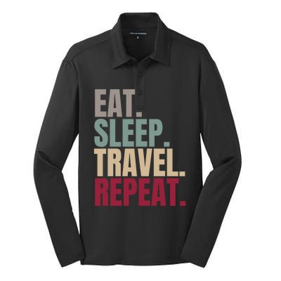 Eat Sleep Travel Repeat Gift Silk Touch Performance Long Sleeve Polo