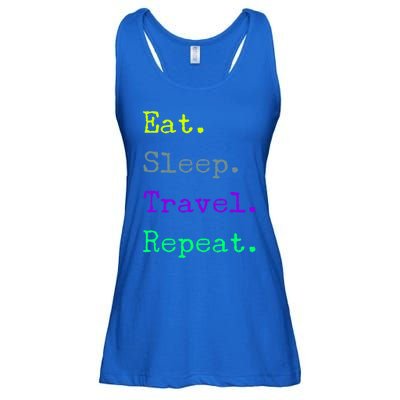 Eat Sleep Travel Repeat I Love To Travel Fun Traveling Gift Ladies Essential Flowy Tank