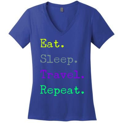 Eat Sleep Travel Repeat I Love To Travel Fun Traveling Gift Women's V-Neck T-Shirt