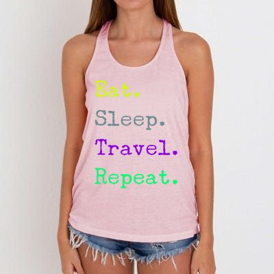 Eat Sleep Travel Repeat I Love To Travel Fun Traveling Gift Women's Knotted Racerback Tank