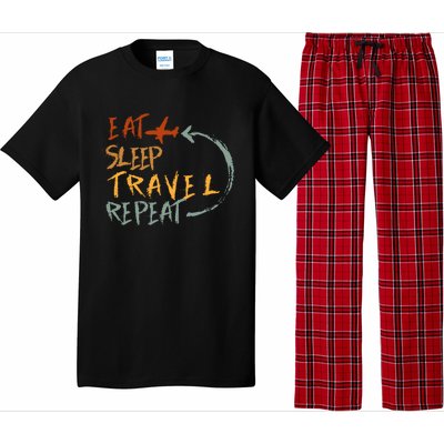 Eat Sleep Travel Repeat Travel Lover Humor Quote Design Gift Pajama Set